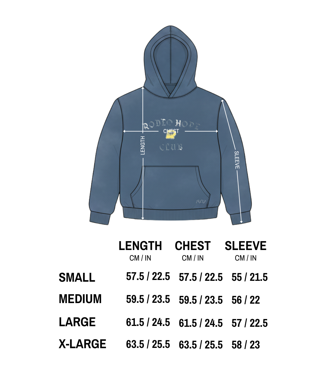 97-12 HOODIE size chart