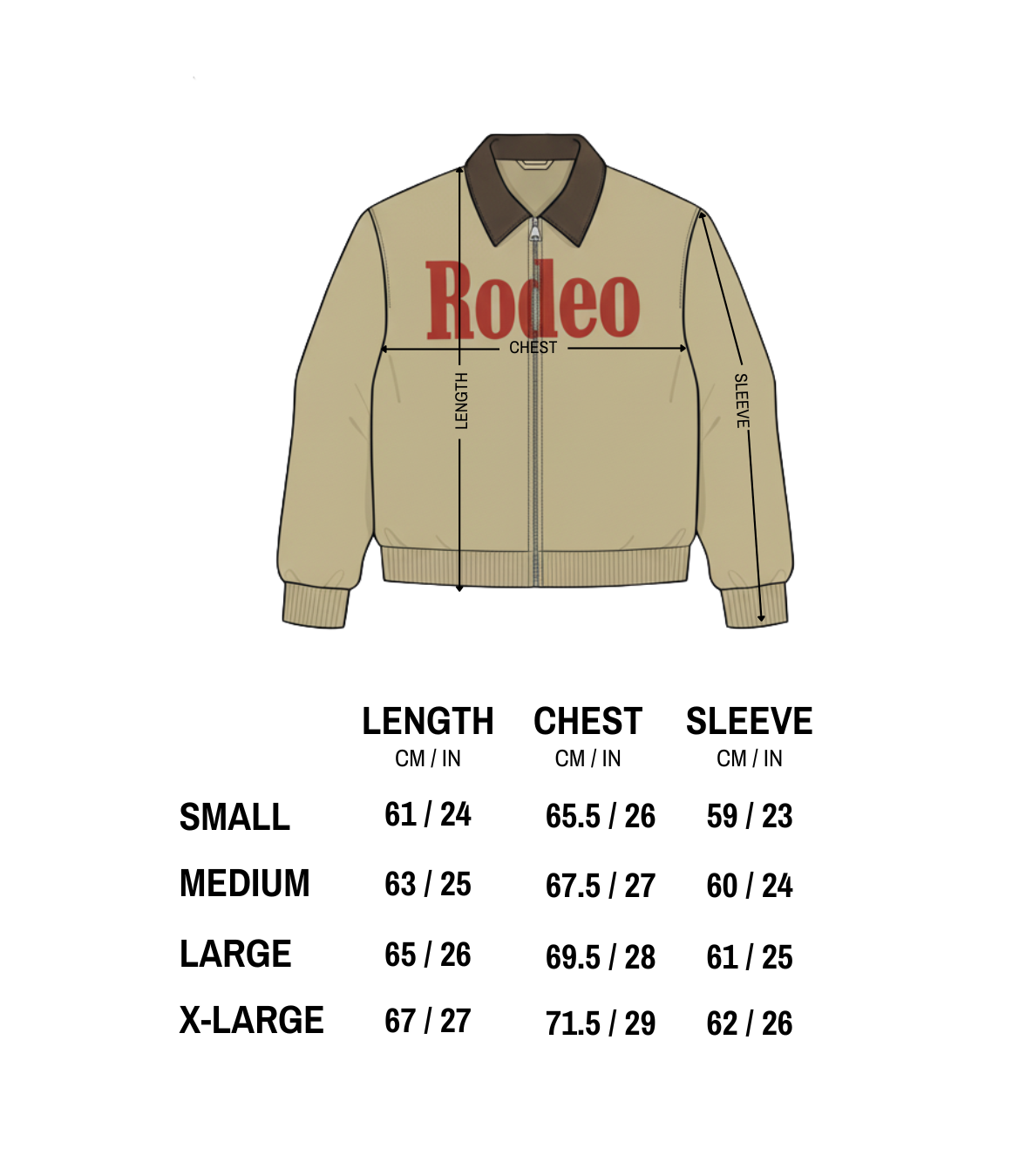 HARDWORK JACKET size chart