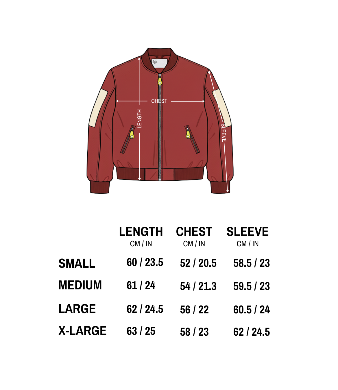 PHOENIX JACKET size chart